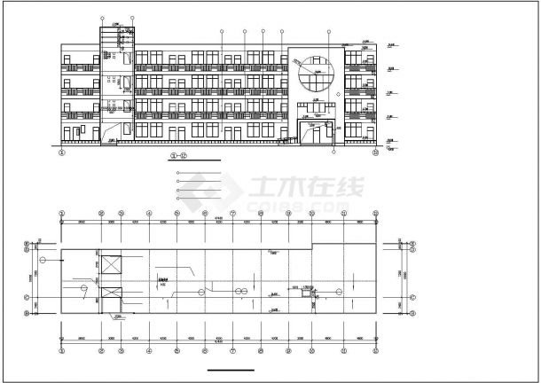 太原市某中学2900平米4层框架结构教学综合楼平立剖面设计CAD图纸-图二