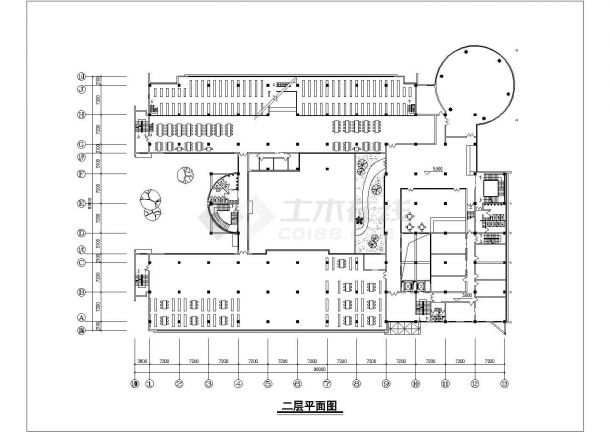 上海某大学6900平米四层框架结构图书馆平面设计CAD图纸-图一