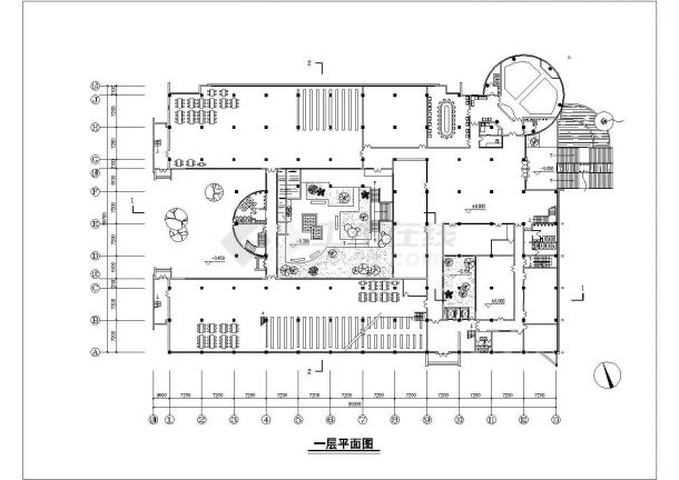 上海某大学6900平米四层框架结构图书馆平面设计CAD图纸-图二