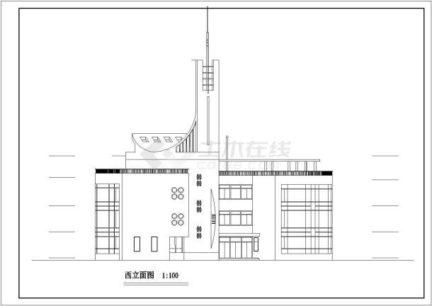 宜兴市某高校2600平米4层圆形框架结构教学办公楼建筑设计CAD图纸-图一