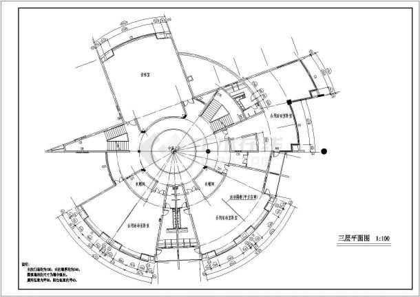 宜兴市某高校2600平米4层圆形框架结构教学办公楼建筑设计CAD图纸-图二