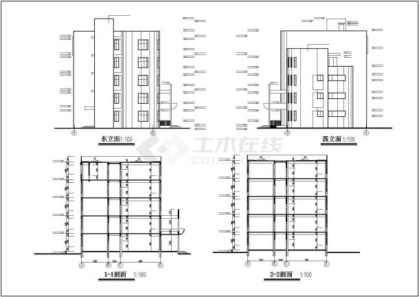 哈尔滨某高校3750平米五层框架结构教学综合楼建筑设计CAD图纸-图二