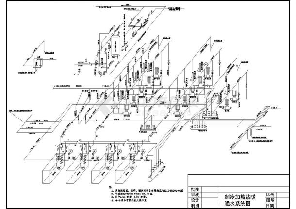 某制冷加热站水系统轴侧设计cad施工图-图一