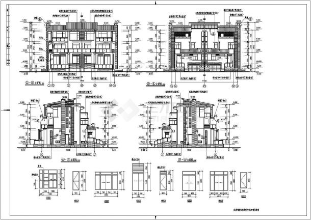 现代风格三层双拼别墅建筑设计图，共5张-图一