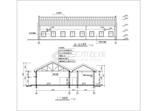 深圳某工厂650平米单层砖混结构职工食堂建筑设计CAD图纸-图二