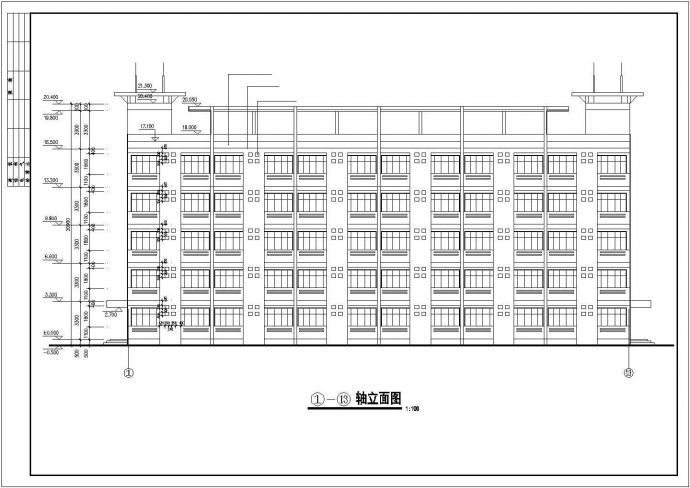 南昌某技术学院3600平米五层框架教学楼平立剖面设计CAD图纸_图1