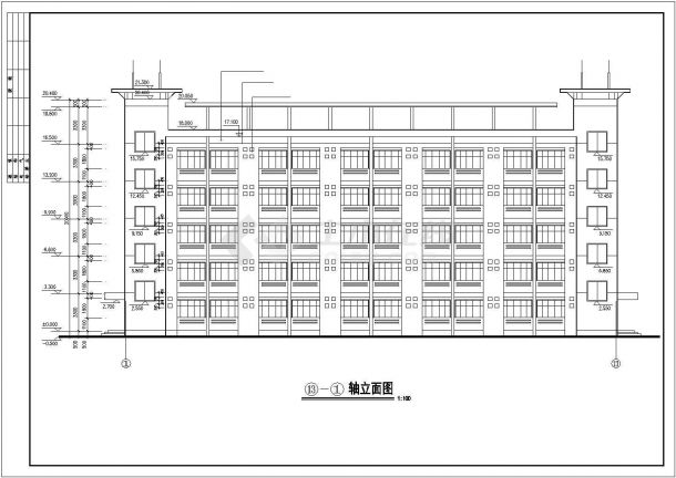 南昌某技术学院3600平米五层框架教学楼平立剖面设计CAD图纸-图二