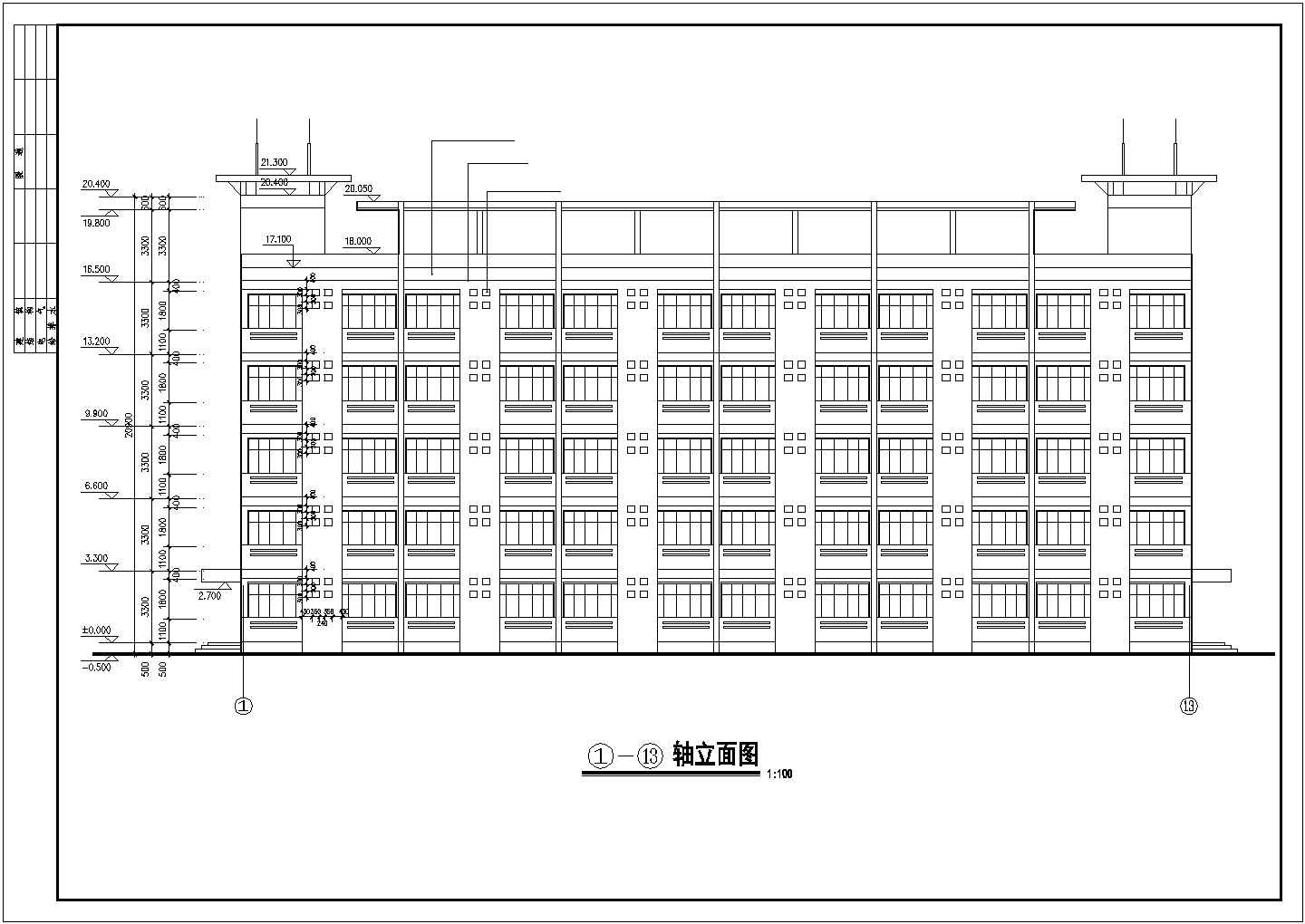 南昌某技术学院3600平米五层框架教学楼平立剖面设计CAD图纸