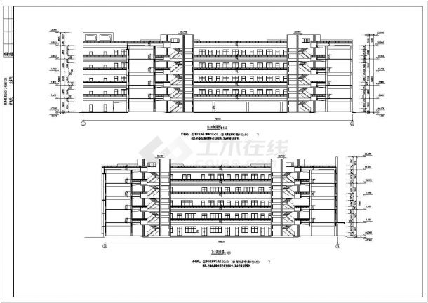 成都市横栏中学1.2万平米五层框架结构教学楼建筑设计CAD图纸-图二