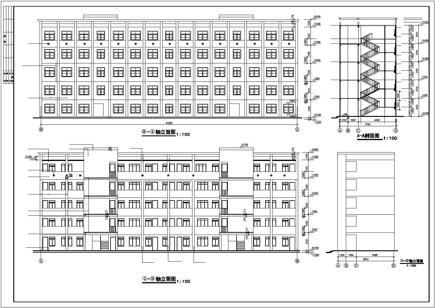 南宁市某中学3850平米五层框架结构教学办公楼建筑设计CAD图纸