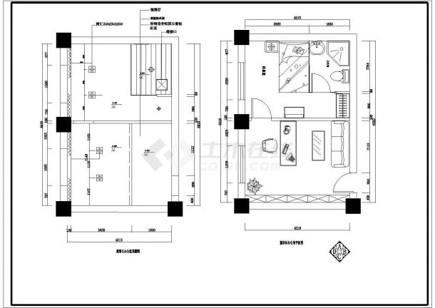 广州市某星级大酒店内部双人客房装修设计CAD图纸-图一