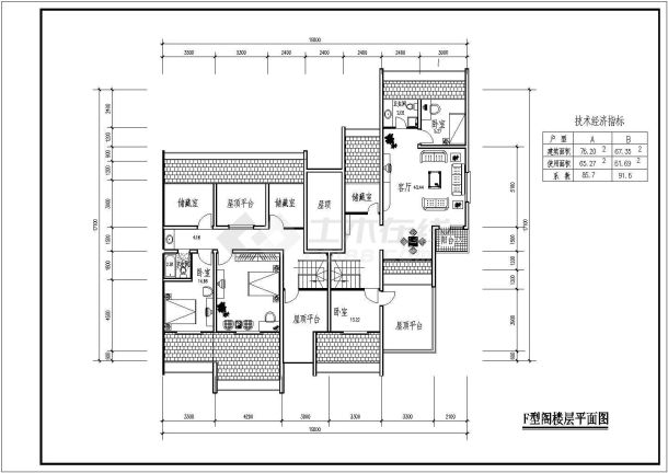 北馨住宅F型阁楼平面建筑设计图-图一