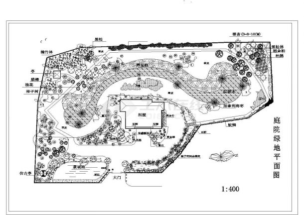 某别墅庭院绿地设计cda图(含平面图)-图二