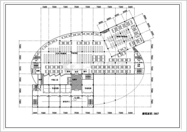 宁波某大学2.1万平米五层框架结构图书馆平立面设计CAD图纸-图二