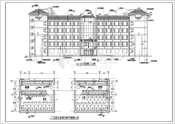 衢州市某高校1万平米5层框架结构集体宿舍楼建筑设计CAD图纸-图二