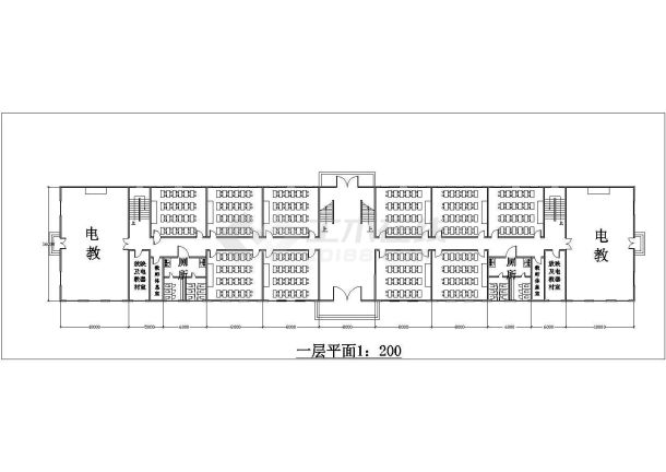 邯郸市某中学2600平米三层框混结构教学楼平立剖面设计CAD图纸-图二