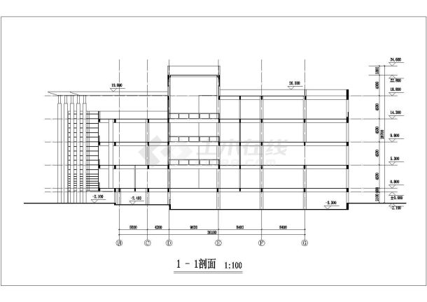 青海某大学1.7万平米五层框架结构教学综合楼平立剖面设计CAD图纸-图一