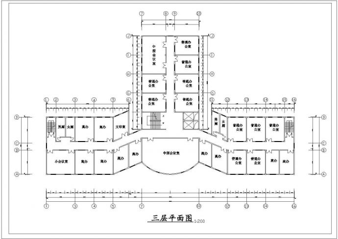 沈阳某市政单位3600平米四层框混结构办公楼建筑设计CAD图纸_图1