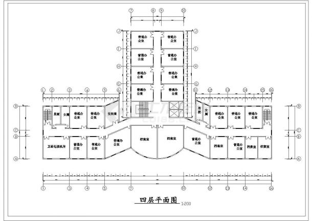 沈阳某市政单位3600平米四层框混结构办公楼建筑设计CAD图纸-图二