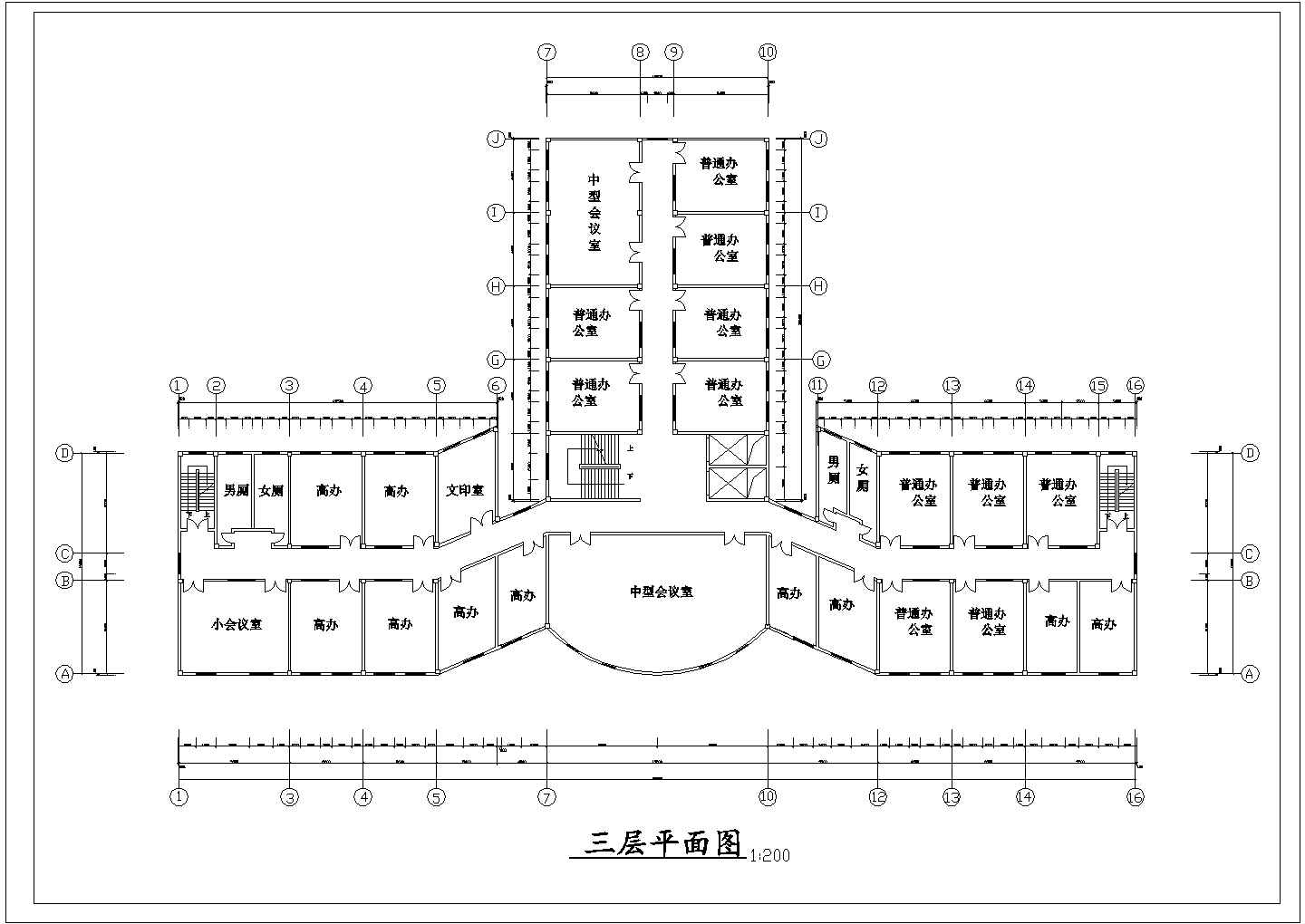 沈阳某市政单位3600平米四层框混结构办公楼建筑设计CAD图纸