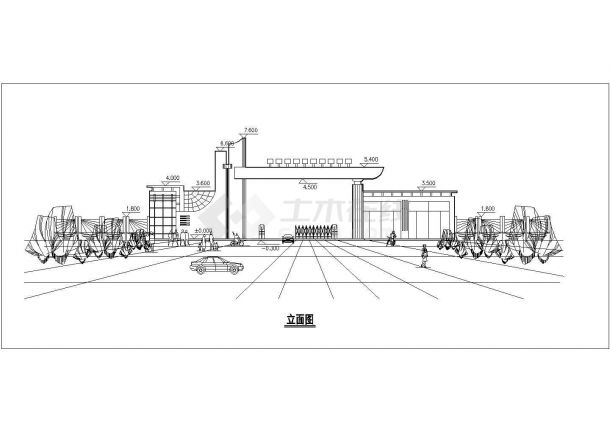哈尔滨某新建居住区7.6米高的入口大门平立面设计CAD图纸-图二