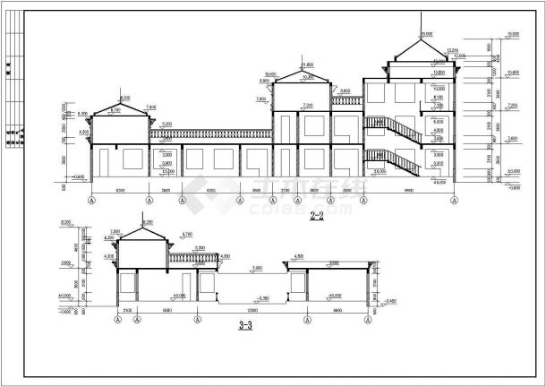 宁波市某社区1450平米3层框架结构幼儿园建筑设计CAD图纸-图二