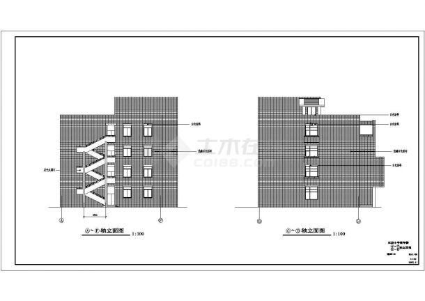 扬州某学校3780平米4层框架结构教学楼建筑设计CAD图纸-图一