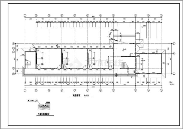 汉中市第四小学1300平米2+1层砖混结构教学楼建筑设计CAD图纸-图一
