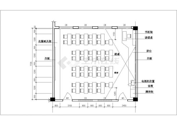 北京某实验中学的各个教室平面布局设计CAD图纸-图二