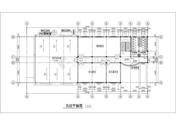 镇江某高校5500平米五层框架结构教学实验楼平立剖面设计CAD图纸-图一