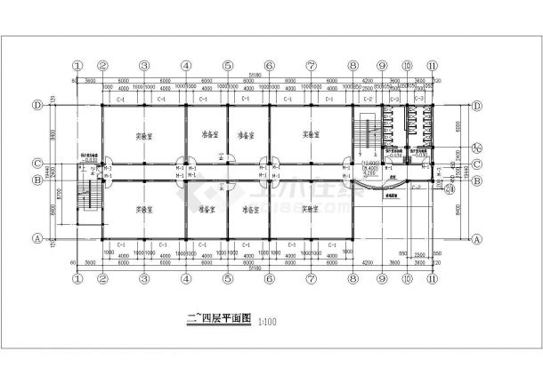 镇江某高校5500平米五层框架结构教学实验楼平立剖面设计CAD图纸-图二