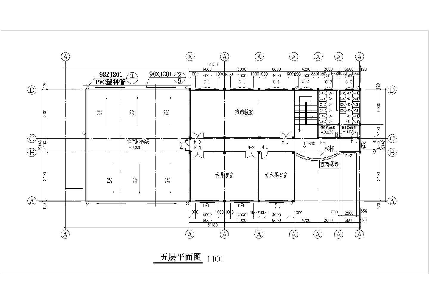 镇江某高校5500平米五层框架结构教学实验楼平立剖面设计CAD图纸