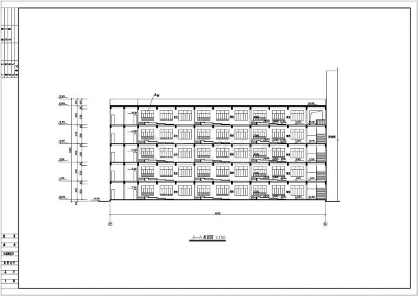 天津某学校2500平米五层钢混框架结构教学楼建筑设计CAD图纸-图二