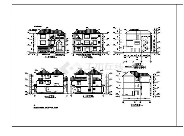三层新农村独栋别墅建筑全套施工cad图纸，含效果图-图二