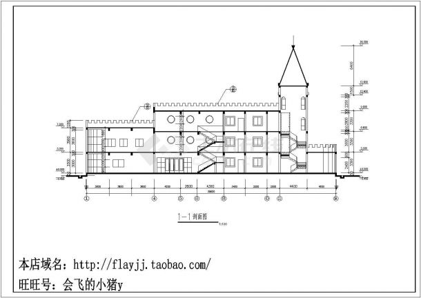 长59.4米 宽29米 三层幼儿园平立剖面设计图（无屋顶平面图）-图一