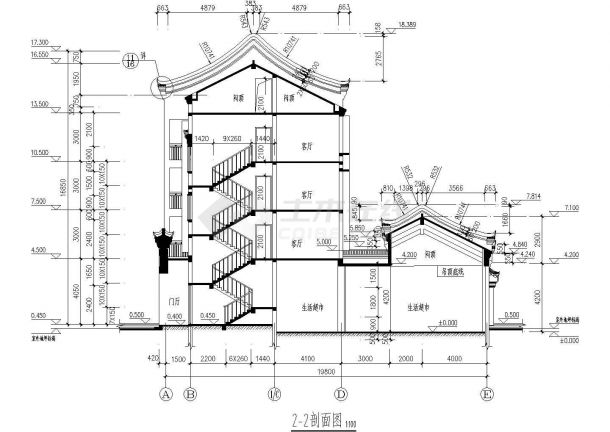 石首市某地多层古建筑民居平面设计CAD布置图-图一