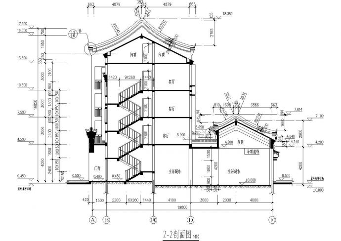 石首市某地多层古建筑民居平面设计CAD布置图_图1