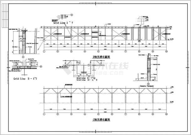【最新】某多跨钢结构厂房结构设计方案CAD图纸-图二