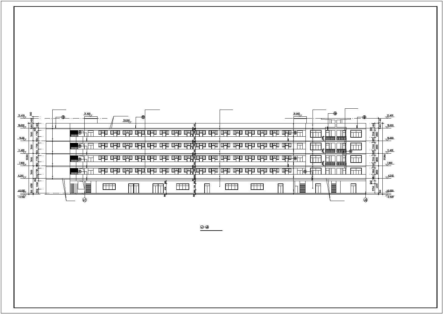 某大学8500平米7层L型框架结构宿舍楼建筑设计CAD图纸（底层食堂）