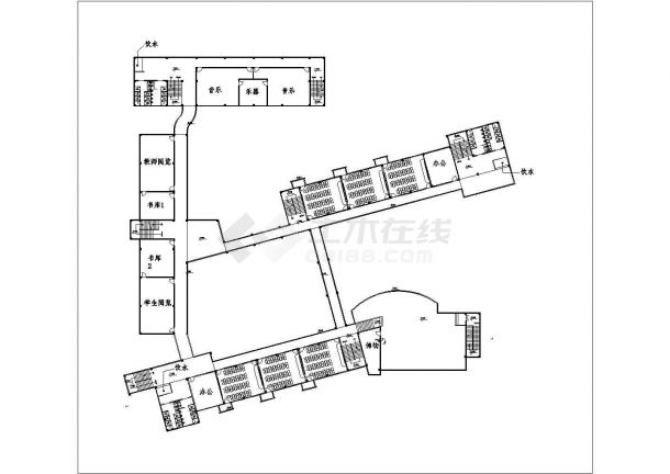 西安某中学6500平米3层框混结构教学楼平立面设计CAD图纸（含总图）-图二