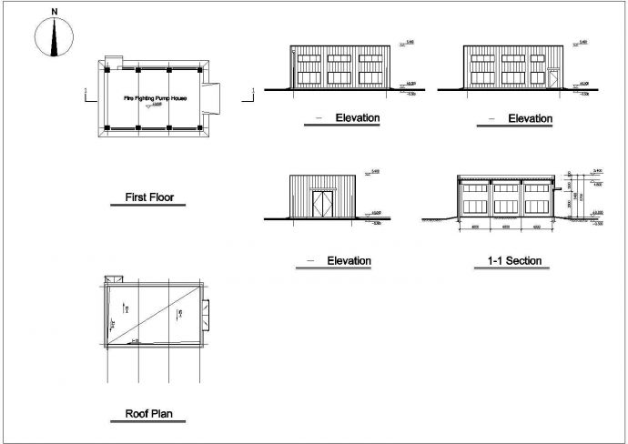 某公司多层框架结构厂房设计cad全套建施图纸（英文标注）_图1