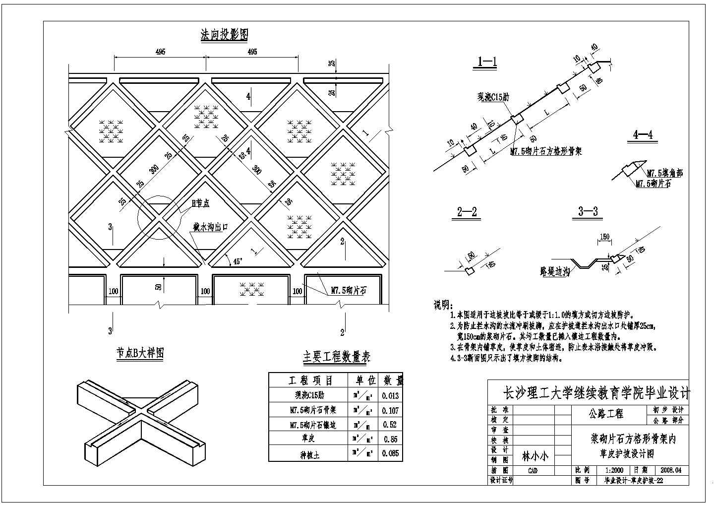 公路设计_某总长1100米路基宽度为27米四车道公路设计CAD图