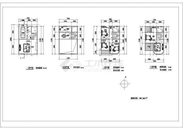 268.3平方米别墅户型施工CAD设计图-图二