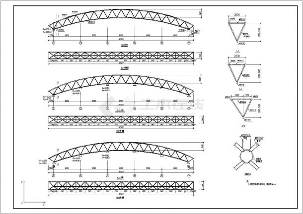 某拱形轻钢屋架展览馆体育场设计cad全套结构施工图纸（ 含设计说明）-图二
