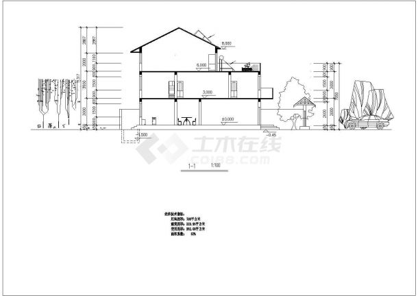 3层框混结构双拼别墅平立剖面设计CAD图纸（每户160平米）-图一