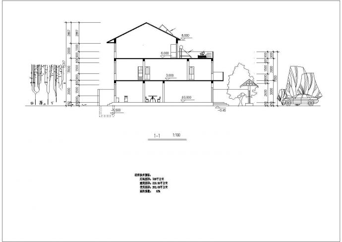 3层框混结构双拼别墅平立剖面设计CAD图纸（每户160平米）_图1