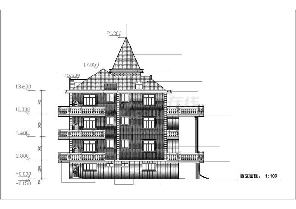 湘潭市某现代化村镇950平米4层框架结私人住宅楼建筑设计CAD图纸-图二