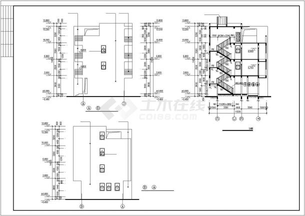 450平米3+1层钢混框架结构独栋别墅全套建筑设计CAD图纸-图一