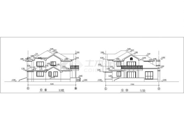 衡水市某小区338平米2层框混结构单体别墅平立剖面设计CAD图纸-图二