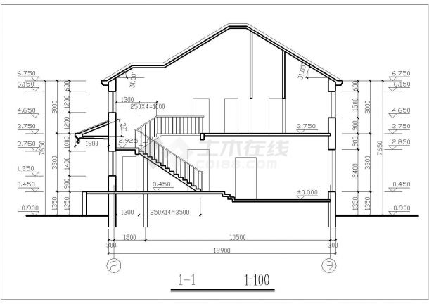 南通市某小区221平米2层混合结构单体别墅平立剖面设计CAD图纸-图一